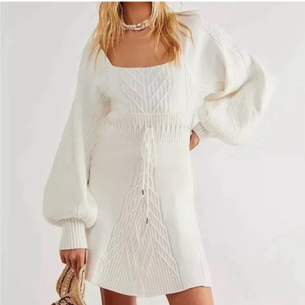 Free People Emmaline Sweater Cable Knit Drawstring Mini Dress XS with tags